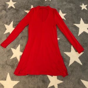Red Long Sleeve Flowy Dress with Choker